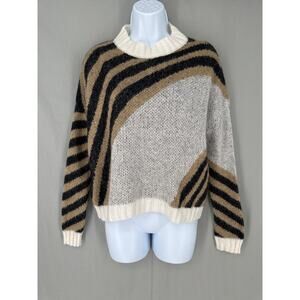 Niccolai Sweater Womens Small Brown Stripe Black Mohair Boxy Cozy Pullover Italy